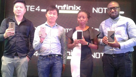 (L-r): ‘Peter Zhou, marketing director; Bruno Li, country manager, Olamide Amosu communications manager and Israel Ajiboye, sales manager, all of Infinix Mobility at the launch event in Lagos.